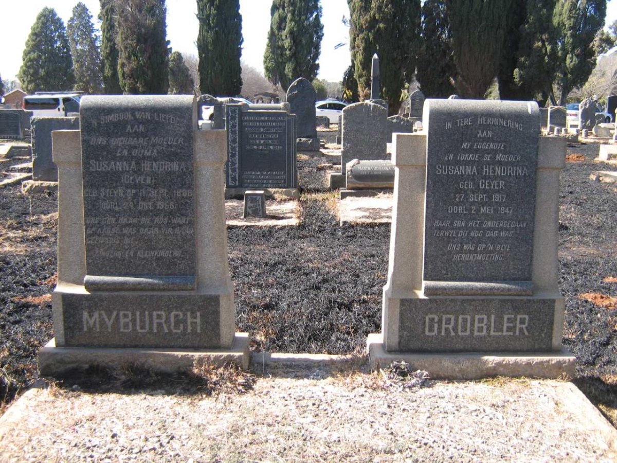 MYBURGH Susanna Hendrina voorheen GEYER 1886-1956 :: GROBLER Susanna Hendrina nee GEYER 1917-1947
