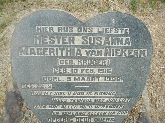 NIEKERK Hester Susanna Magerithia, van nee KRUGER 1916-1938