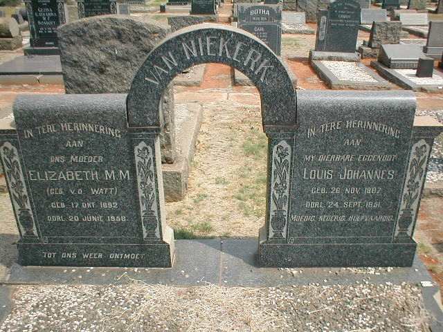 NIEKERK Louis Johannes, van 1887-1951 &amp; Elizabeth M.M. V.D. WATT 1892-195?