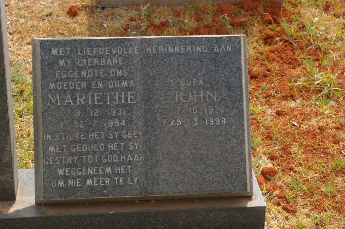 NIEKERK John, van 1932-1999 &amp; Marietjie 1931-1994