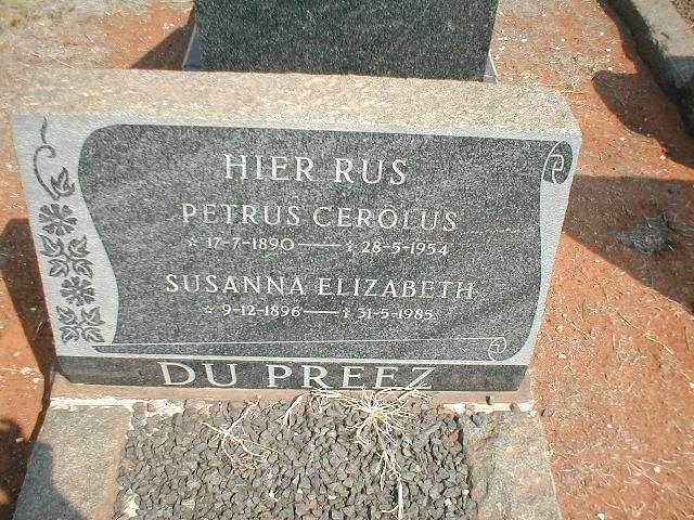 PREEZ Petrus Cerolus, du 1890-1954 &amp; Susanna Elizabeth 1896-1985