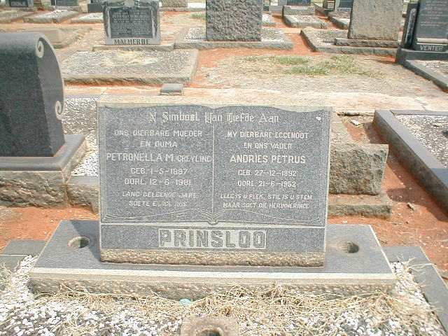 PRINSLOO Andries Petrus 1892-1952 &amp; Petronella M. GREYLING 1897-1981