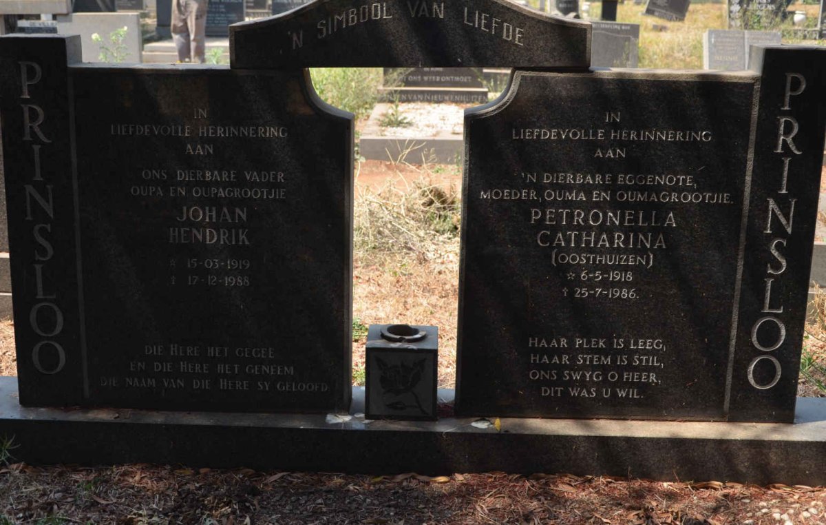 PRINSLOO Johan Hendrik 1919-1988 &amp; Petronella Catharina OOSTHUIZEN 1918-1986