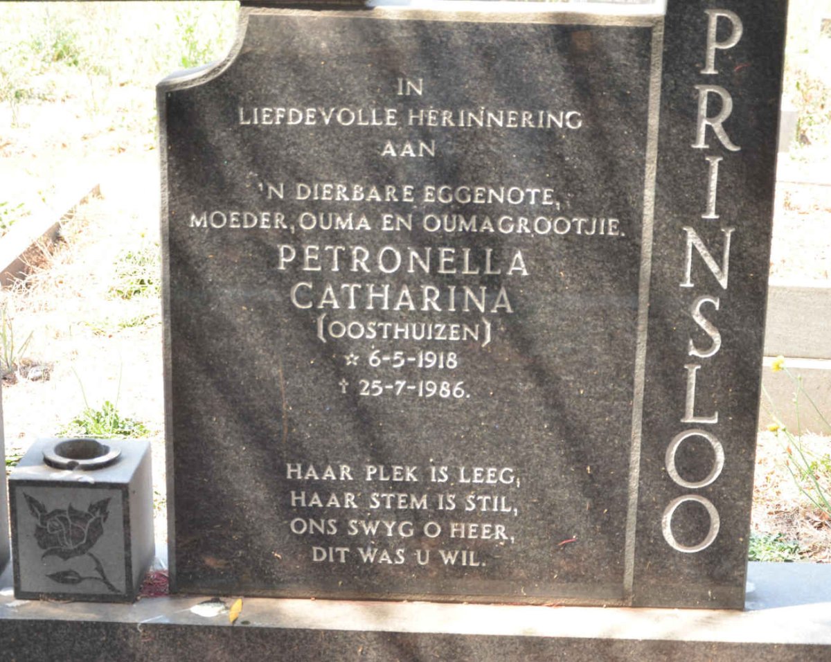 PRINSLOO Petronella Catharina nee OOSTHUIZEN 1918-1986