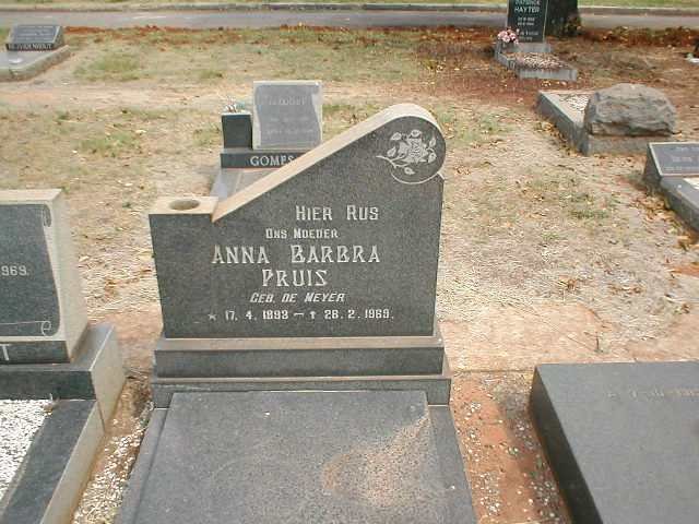 PRUIS Anna Barbra nee DE MEYER 1893-1969