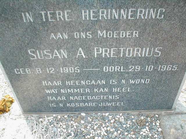 PRETORIUS Susan A. 1905-1965