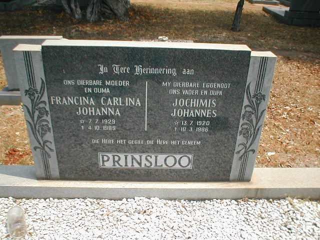 PRINSLOO Jochimis Johannes 1920-1986 &amp; Francina Carlina Johanna 1929-1989