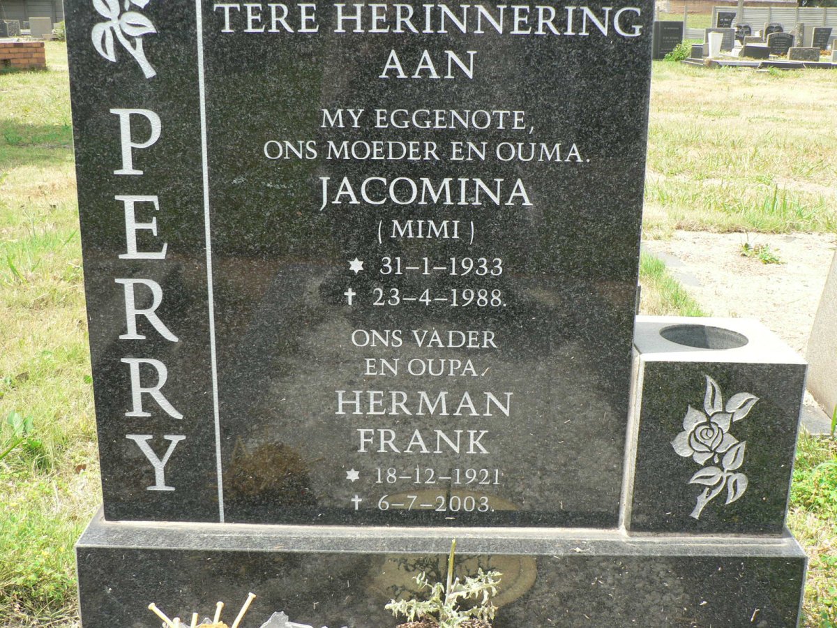 PERRY Herman Frank 1921-2003 &amp; Jacomina 1933-1988