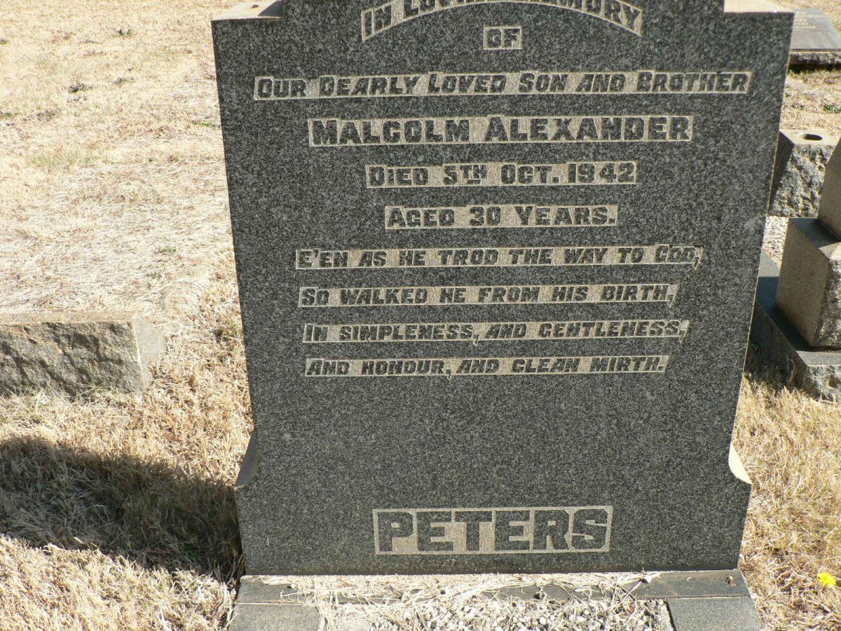 PETERS Malcolm Alexander -1942