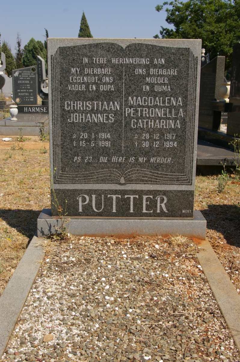 PUTTER Christiaan Johannes 1914-1991 &amp; Magdalena Petronella Catharina 1917-1994