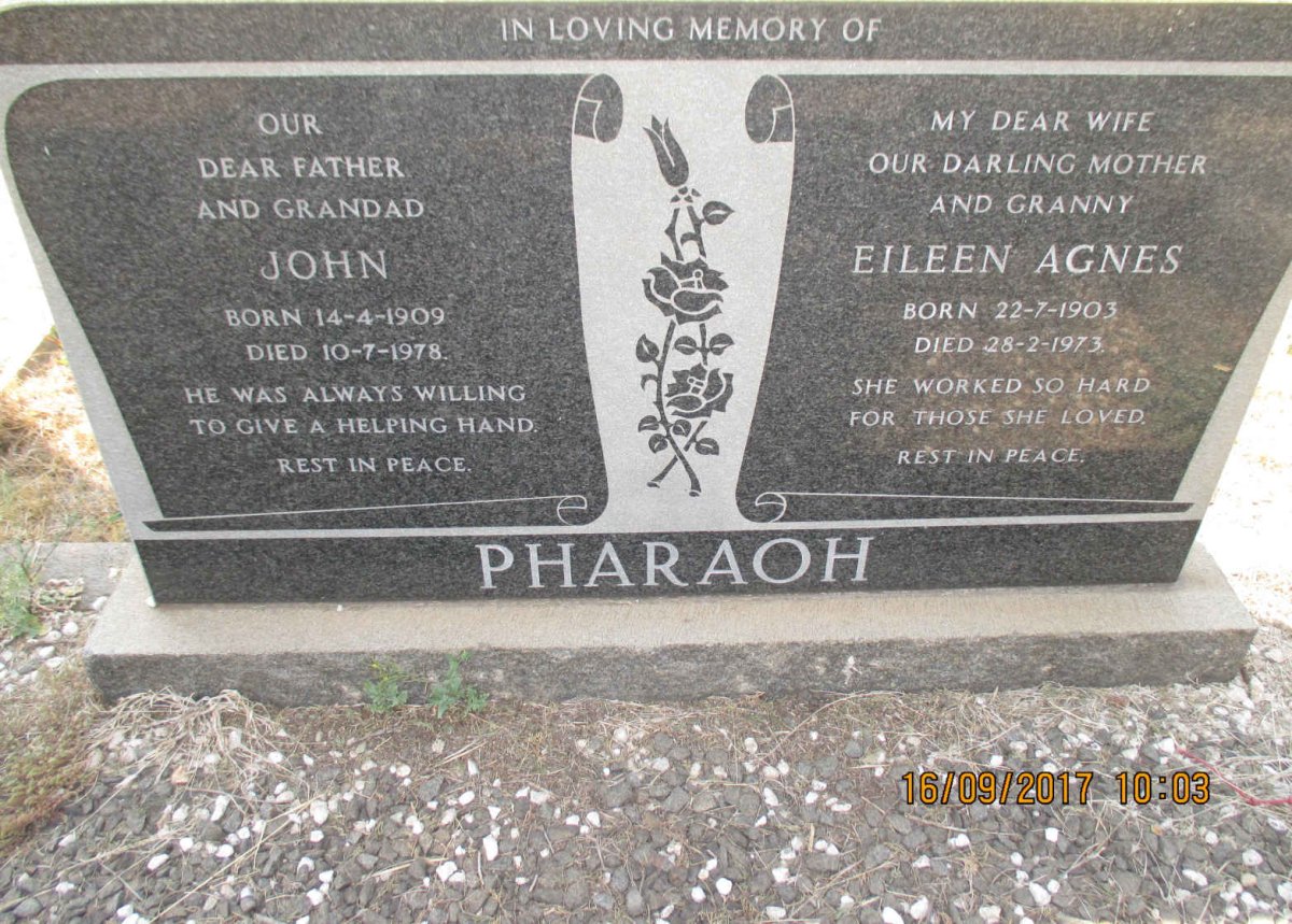 PHARAOH John 1909-1978 &amp; Eileen Agnes 1903-1973