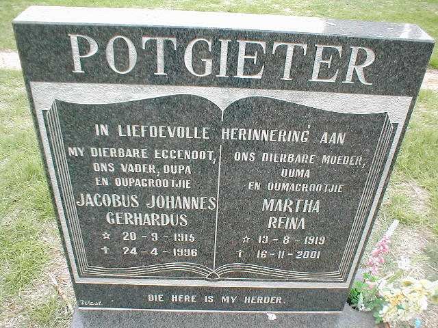 POTGIETER Jacobus Johannes Gerhardus 1915-1996 &amp; Martha Reina 1919-2001