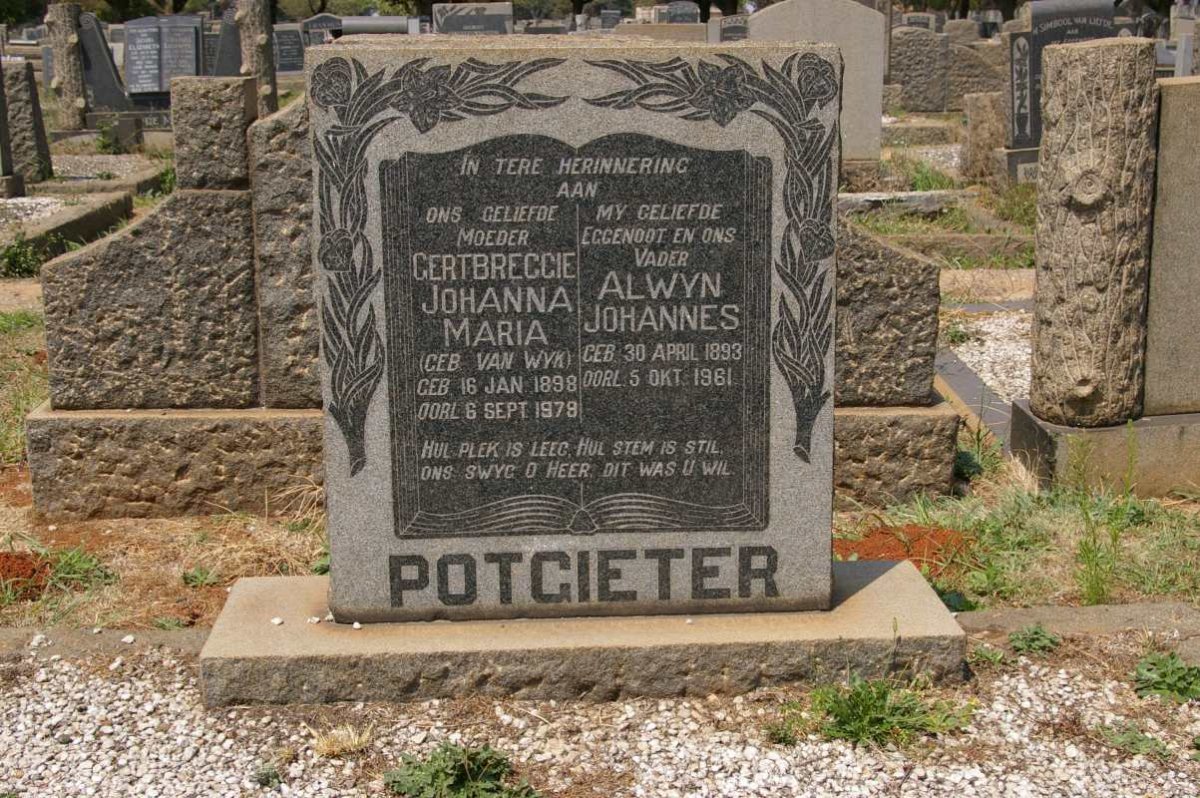 POTGIETER Alwyn Johannes 1893-1961 &amp; Gertbreggie Johanna Maria VAN WYK 1898-1979