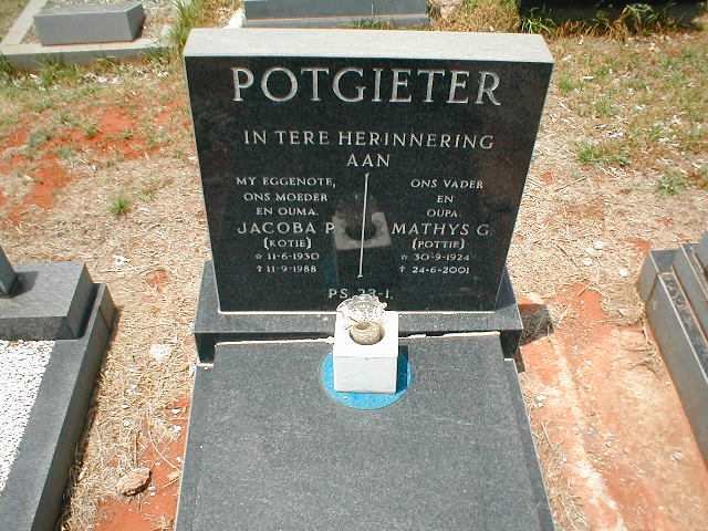 POTGIETER Mathys G. 1924-2001 &amp; Jacoba P. 1930-1988