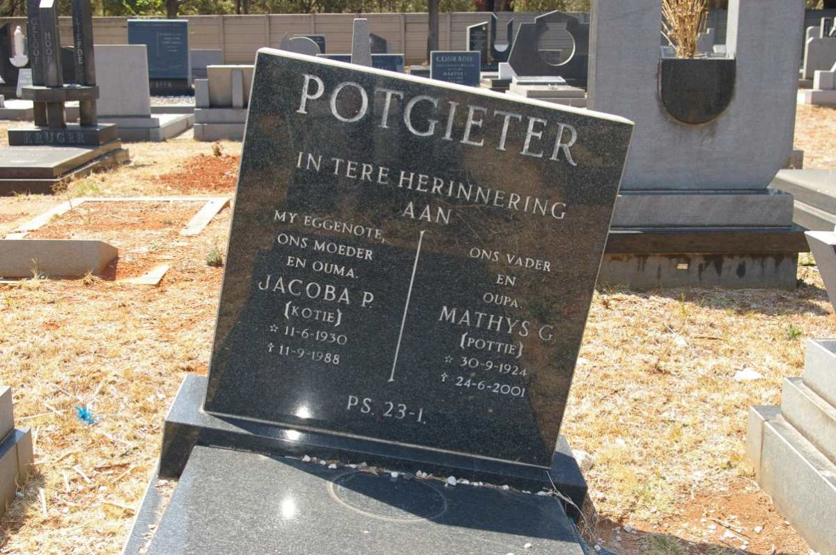 POTGIETER Mathys G. 1924-2004 &amp; Jacoba P. 1930-1988