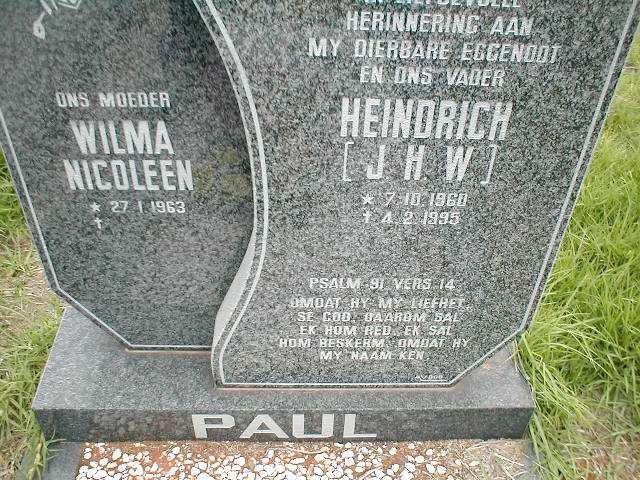 PAUL Heindrich J.H.W. 1960-1995 &amp; Wilma Nicoleen 1963-