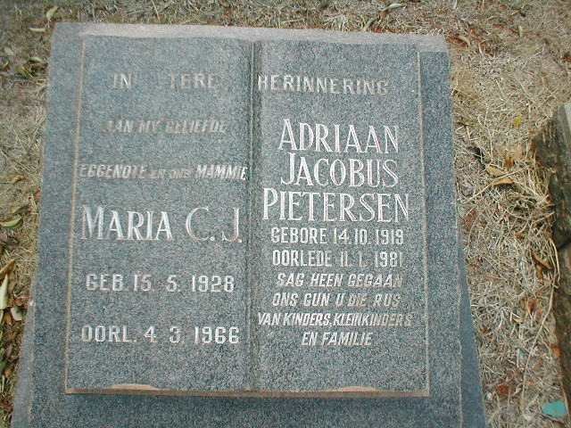 PIETERSEN Adriaan Jacobus 1919-1981 &amp; Maria C.J. 1928-1966