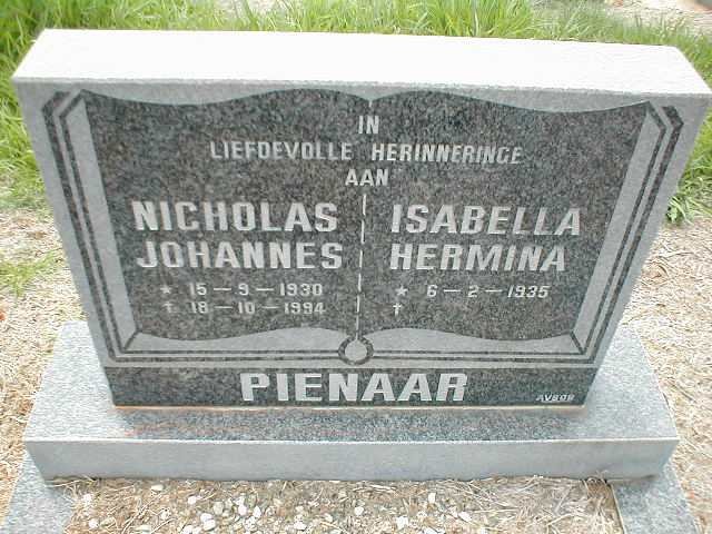 PIENAAR Nicholas Johannes 1930-1994 &amp; Isabella Hermina 1935-
