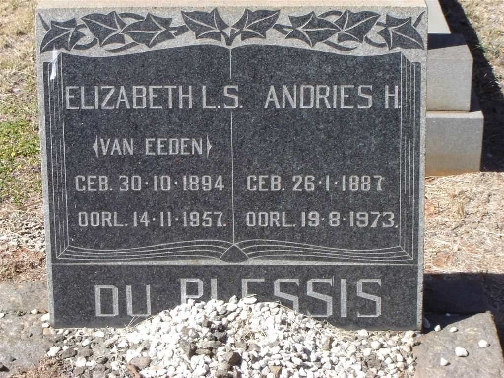 PLESSIS Andries H., du 1887-1973 &amp; Elizabeth L.S. VAN EEDEN 1894-1957