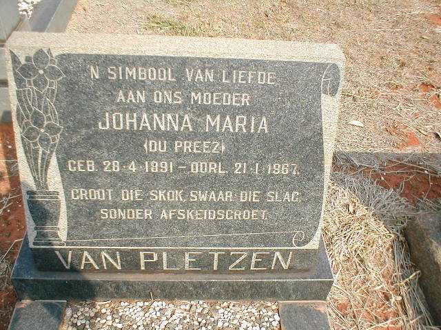 PLETZEN Johanna Maria, van nee DU PREEZ 1891-1967