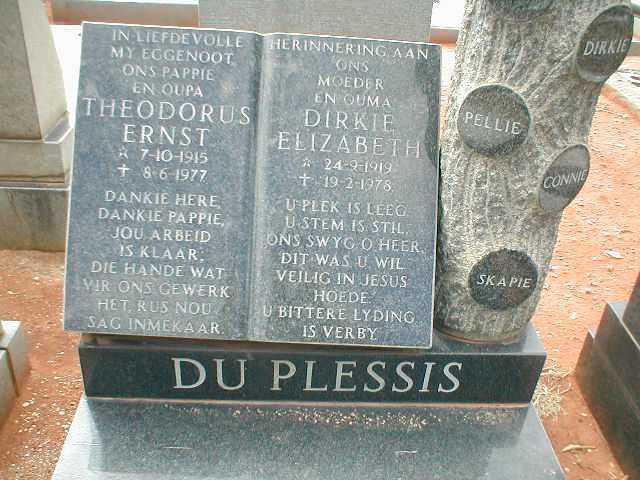 PLESSIS Theodorus Ernst, du 1915-1977 &amp; Dirkie Elizabeth 1919-1978