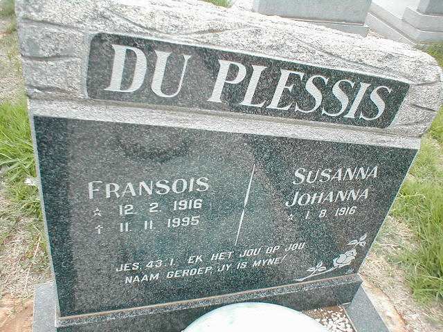 PLESSIS Fransois,du 1916-1995 &amp; Susanna Johanna 1916-