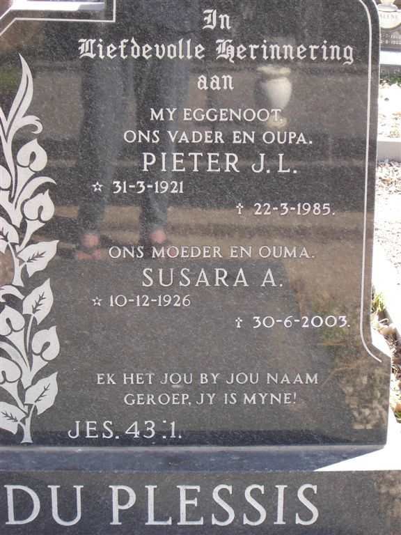 PLESSIS Pieter J.L., du 1921-1985 &amp; Susara A. 1926-2003