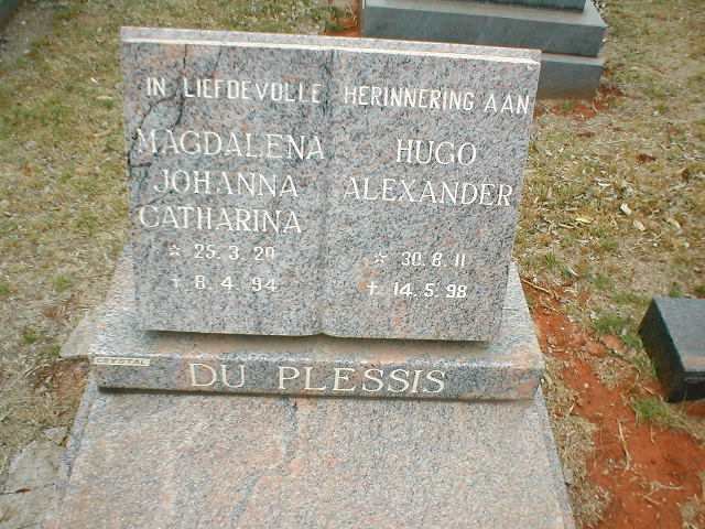 PLESSIS Hugo Alexander, du 1911-1998 &amp; Magdalena Johanna Catharina 1920-1994