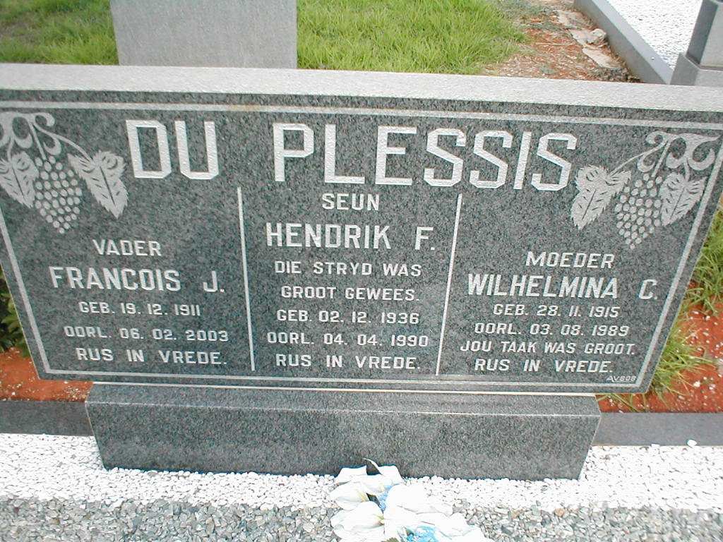 PLESSIS Francois J., du 1911-2003 &amp; Wilhelmina C. 1915-1989 :: DU PLESSIS Hendrik F. 1936-1990