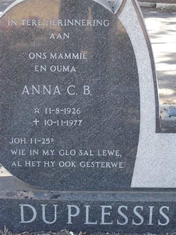 PLESSIS Anna C.B., du 1926-1977