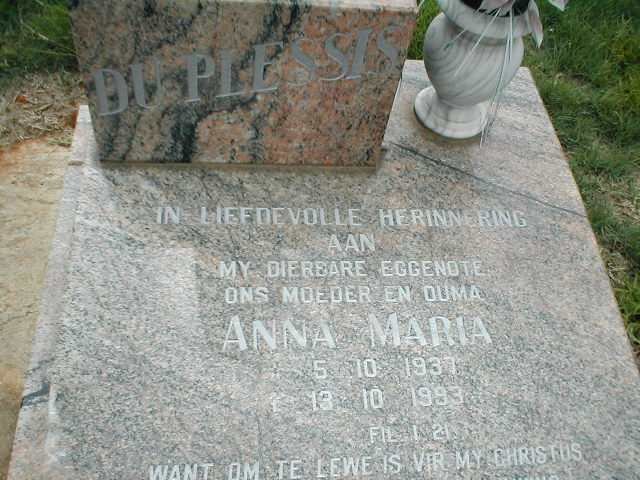 PLESSIS Anna Maria, du 1937-1993