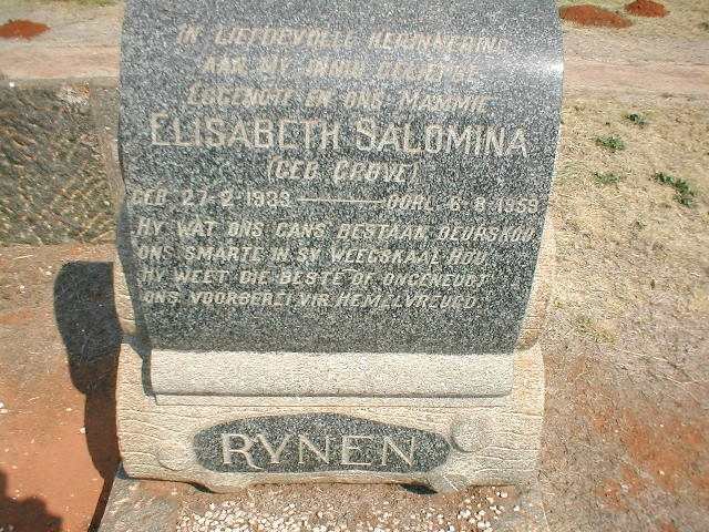 RYNEN Elisabeth Salomina nee GROVE 1933-1959