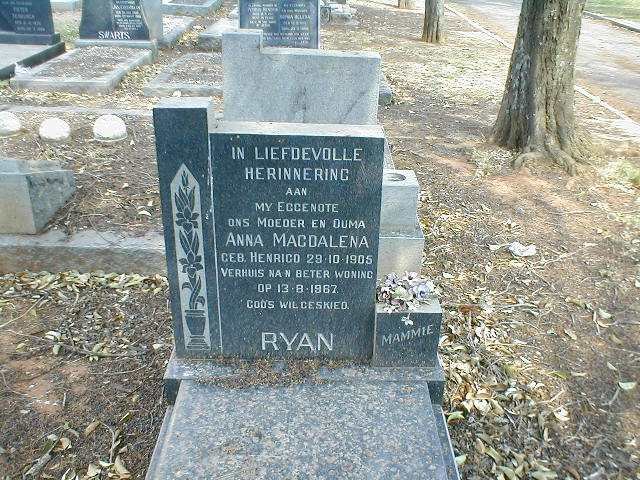 RYAN Anna Magdalena nee HENRICO 1905-1967