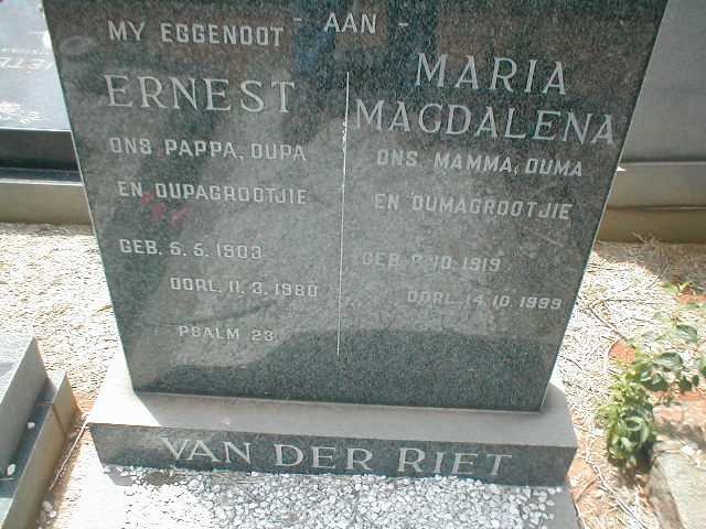 RIET Ernest, van der 1903-1980 &amp; Maria Magdalena 1919-1999