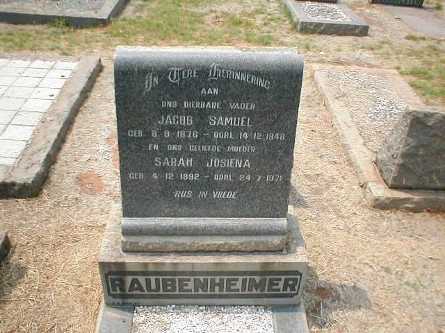 RAUBENHEIMER Jacob Samuel 1876-1946 &amp; Sarah Josiena 1892-1971