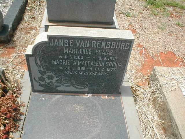 RENSBURG Marthinus Esaias, Janse van 1923-1972 &amp; Magrieta Magdalena Sophia 1926-1977