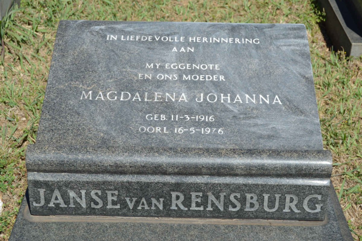 RENSBURG Magdalena Johanna, Janse van 1916-1976
