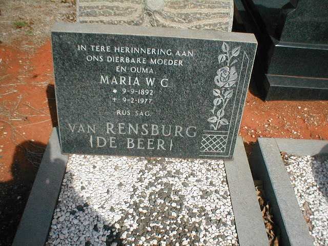 RENSBURG Maria W.C., van  nee DE BEER 1892-1977