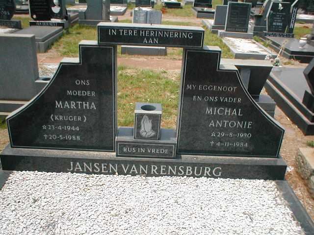 RENSBURG Michal Antonie, Jansen van 1930-1984 &amp; Martha KRUGER 1944-1988