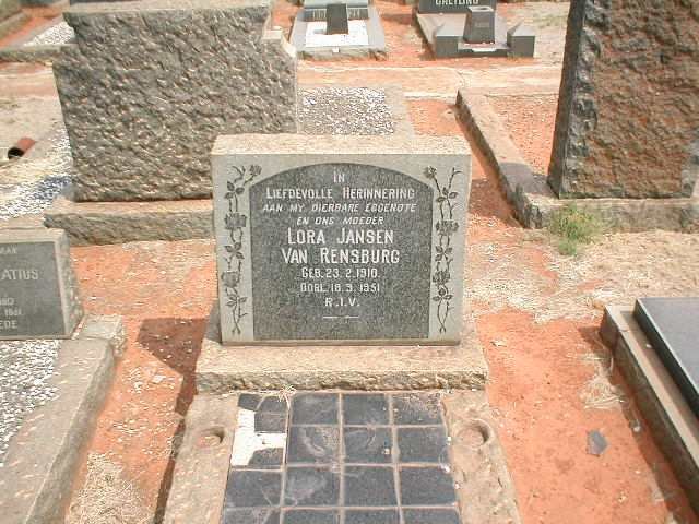 RENSBURG Lora, Jansen van 1910-1951
