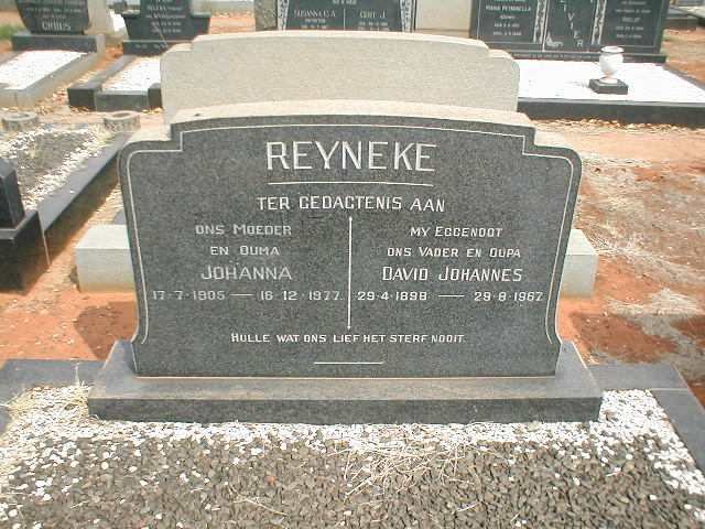 REYNEKE David Johannes 1898-1967 &amp; Johanna 1905-1977