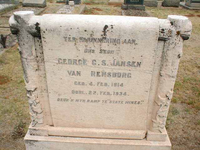 RENSBURG George C.S., Jansen van 1914-1934