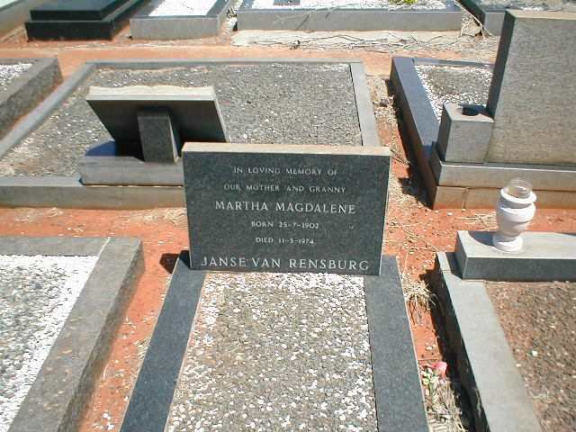 RENSBURG Martha Magdalene, Janse van 1902-1974