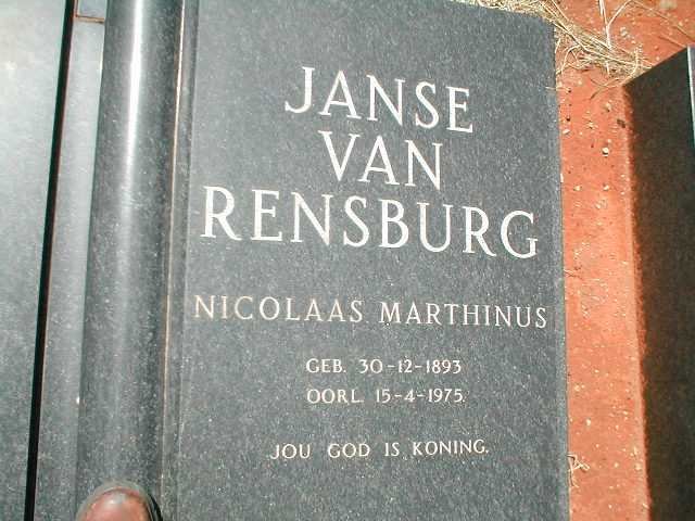 RENSBURG Nicolaas Marthinus, Janse van 1893-1975