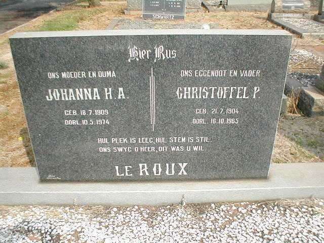 ROUX Christoffel P., le 1904-1965 &amp; Johanna H. A. 1909-1974