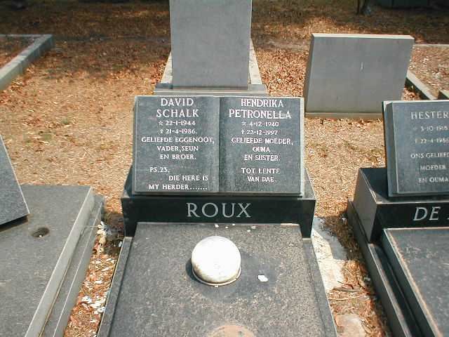 ROUX David Schalk 1944-1986 &amp; Hendrika Petronella 1940-1997
