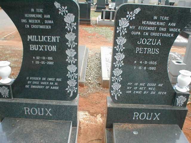 ROUX Jozua Petrus 1905-1980 &amp; Millicent BUXTON 1915-2002