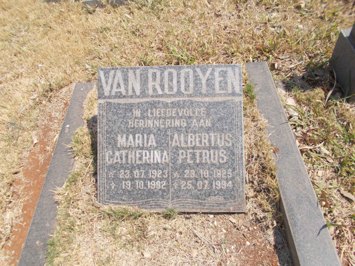 ROOYEN Albertus Petrus, van 1925-1994 &amp; Maria Catherina 1923-1992