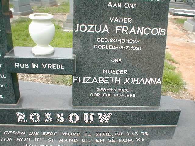 ROSSOUW Jozua Francois 1922-1991 &amp; Elizabeth Johanna 1920-1992