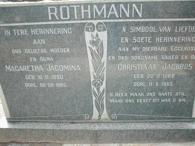 ROTHMANN Christiaan Jacobus 1888-1965 &amp; Magaretha Jacomina 1890-1985